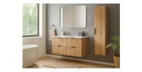 Ensemble de salle de bain NOXERA 120 cm – Chêne wotan – Meuble sous vasque double vasque encastrée