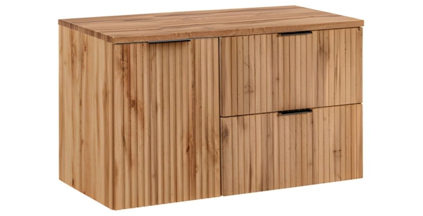 Ensemble de salle de bain NOXERA 100 cm – Chêne wotan – Plan vasque avec panier à linge