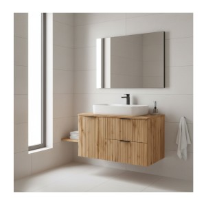 Ensemble de salle de bain NOXERA 100 cm en chêne wotan mis en situation