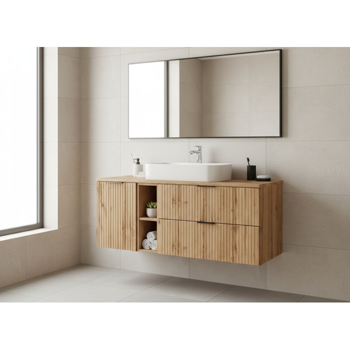 Ensemble de salle de bain NOXERA 140 cm en chêne wotan mis en situation