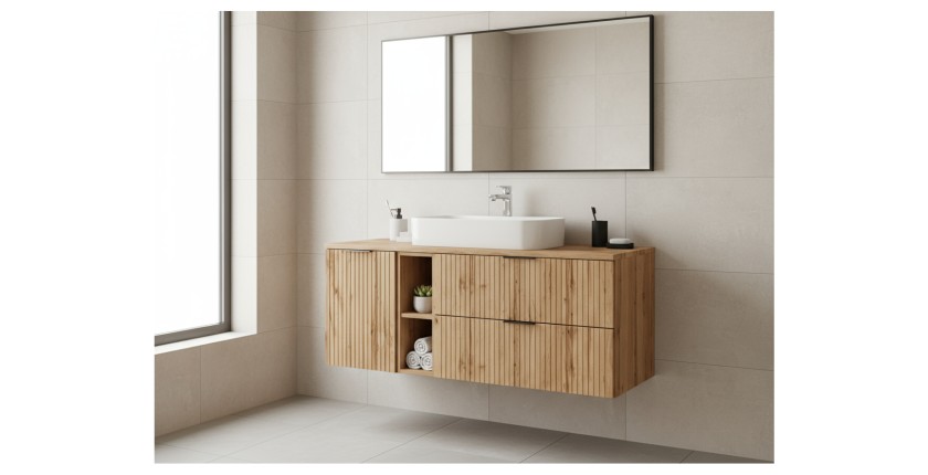 Ensemble de salle de bain NOXERA 140 cm en chêne wotan mis en situation