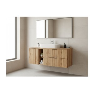 Ensemble de salle de bain NOXERA 140 cm en chêne wotan mis en situation