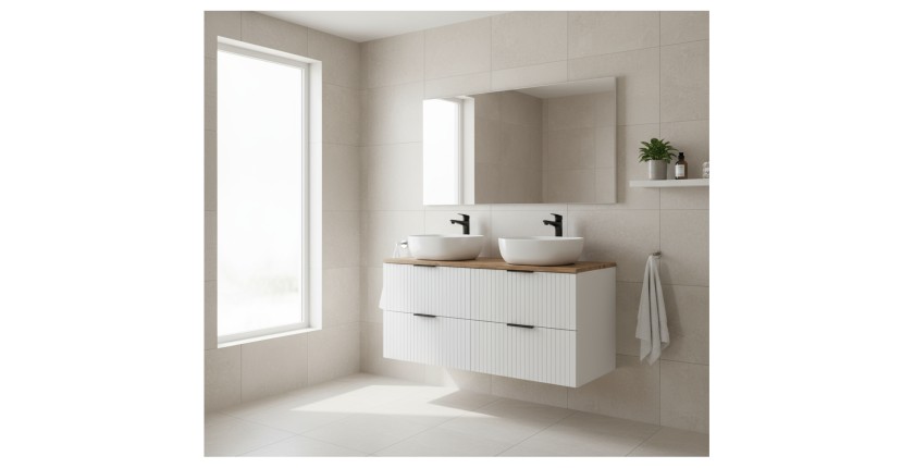 Ensemble de salle de bain NOXERA 120 cm blanc mat et chêne mis en situation
