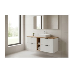 Ensemble de salle de bain NOXERA 140 cm blanc et chêne mis en situation