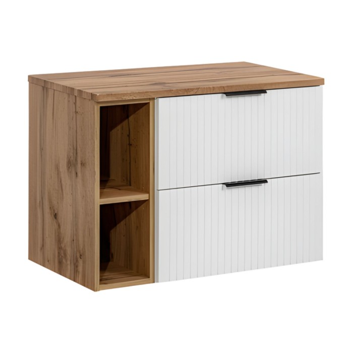 Ensemble de salle de bain NOXERA 80 cm avec plan vasque blanc mat et chêne