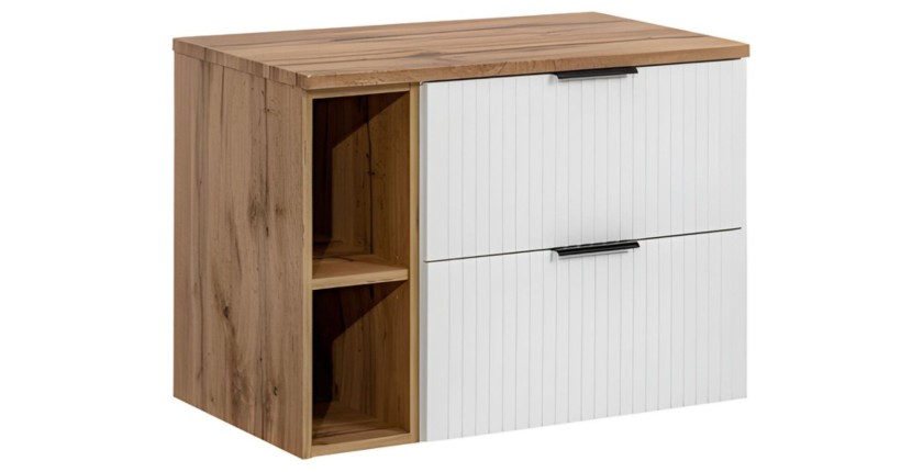 Ensemble de salle de bain NOXERA 80 cm avec plan vasque blanc mat et chêne