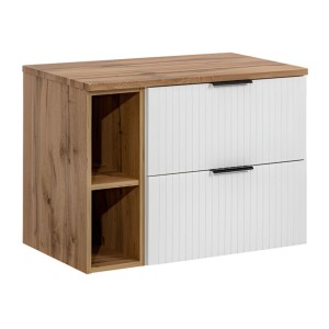 Ensemble de salle de bain NOXERA 80 cm avec plan vasque blanc mat et chêne