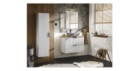 Ensemble de salle de bain NOXERA 80 cm meuble sous vasque, miroir, colonne suspendue et vasque mis en situation