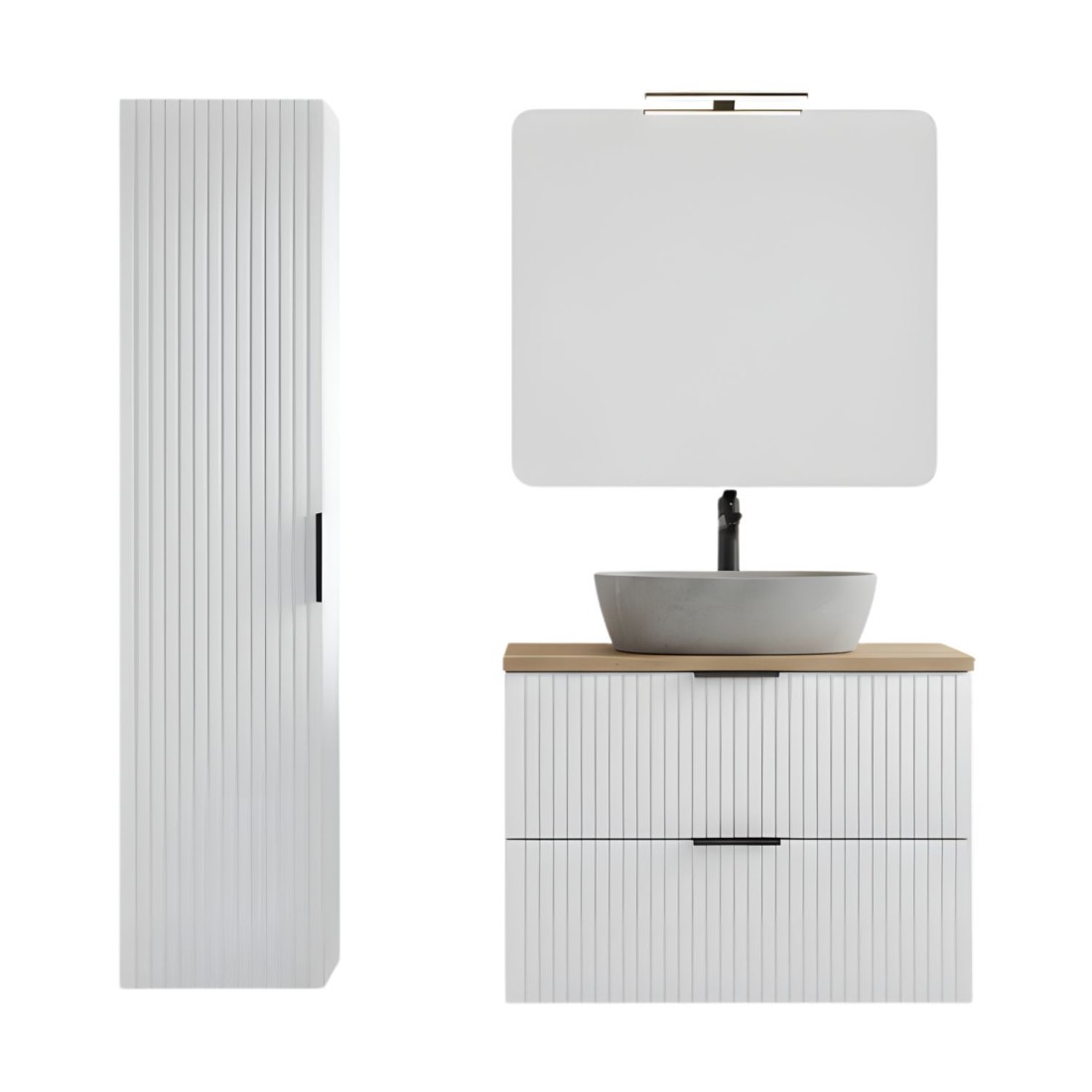 Ensemble de salle de bain NOXERA 80 cm meuble sous vasque, miroir, colonne suspendue et vasque