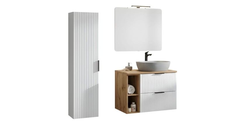Ensemble de salle de bain NOXERA 80 cm meuble sous vasque, miroir, colonne suspendue et vasque