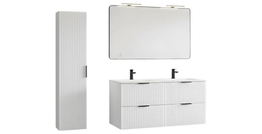 Ensemble de salle de bain NOXERA 120 cm meubles doubles sous vasques, vasques, colonne suspendue et miroir