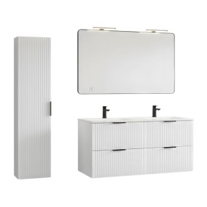Ensemble de salle de bain NOXERA 120 cm meubles doubles sous vasques, vasques, colonne suspendue et miroir