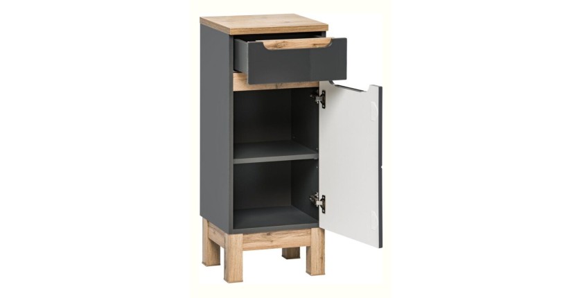 Meuble de rangement de salle de bain gris ERMANO ouvert