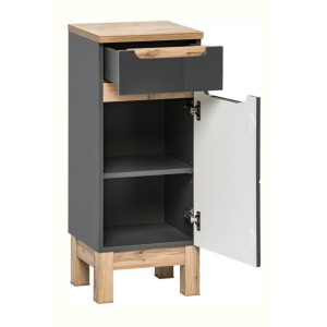 Meuble de rangement de salle de bain gris ERMANO ouvert