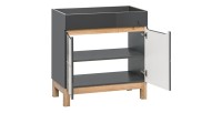 Meuble sous-vasque de salle de bain ERMANO – Finition bois et gris brillant, 60 cm