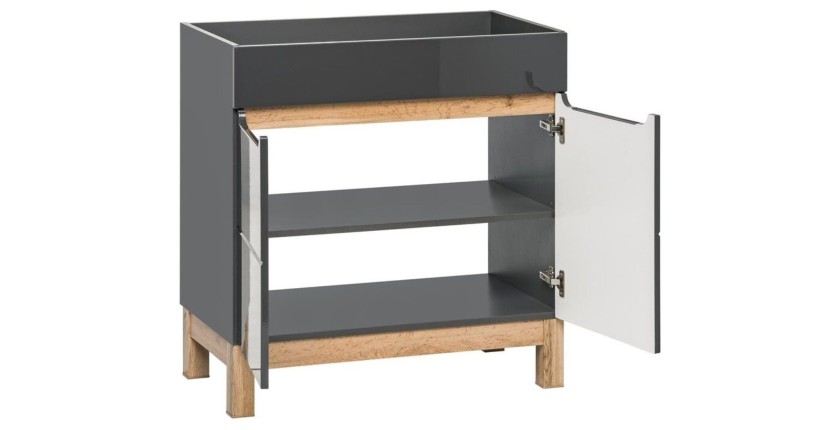 Meuble sous-vasque de salle de bain ERMANO – Finition bois et gris brillant, 60 cm