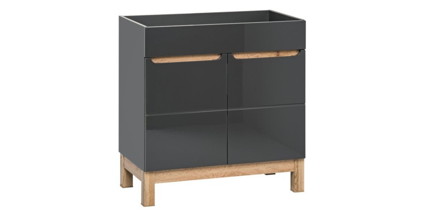 Meuble sous-vasque de salle de bain ERMANO – Finition bois et gris brillant, 60 cm