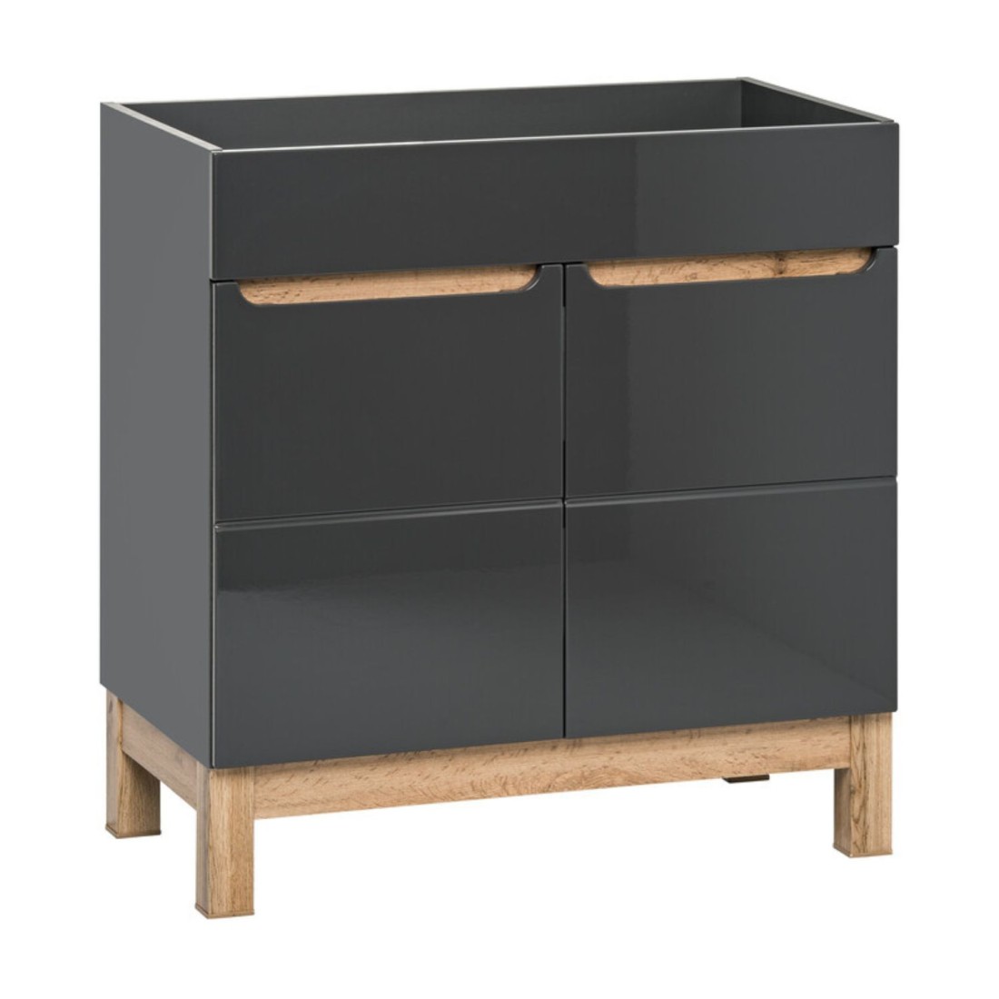 Meuble sous-vasque de salle de bain ERMANO – Finition bois et gris brillant, 60 cm