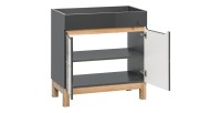 Meuble sous-vasque de salle de bain ERMANO – Finition bois et gris brillant, 80 cm