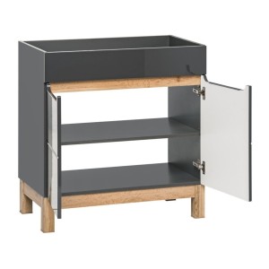 Meuble sous-vasque de salle de bain ERMANO – Finition bois et gris brillant, 80 cm