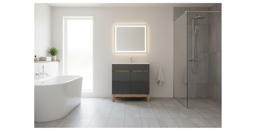 Meuble sous-vasque de salle de bain ERMANO – Finition bois et gris brillant, 80 cm