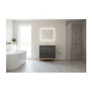 Meuble sous-vasque de salle de bain ERMANO – Finition bois et gris brillant, 80 cm