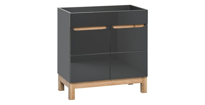 Meuble sous-vasque de salle de bain ERMANO – Finition bois et gris brillant, 80 cm