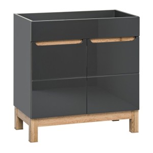 Meuble sous-vasque de salle de bain ERMANO – Finition bois et gris brillant, 80 cm