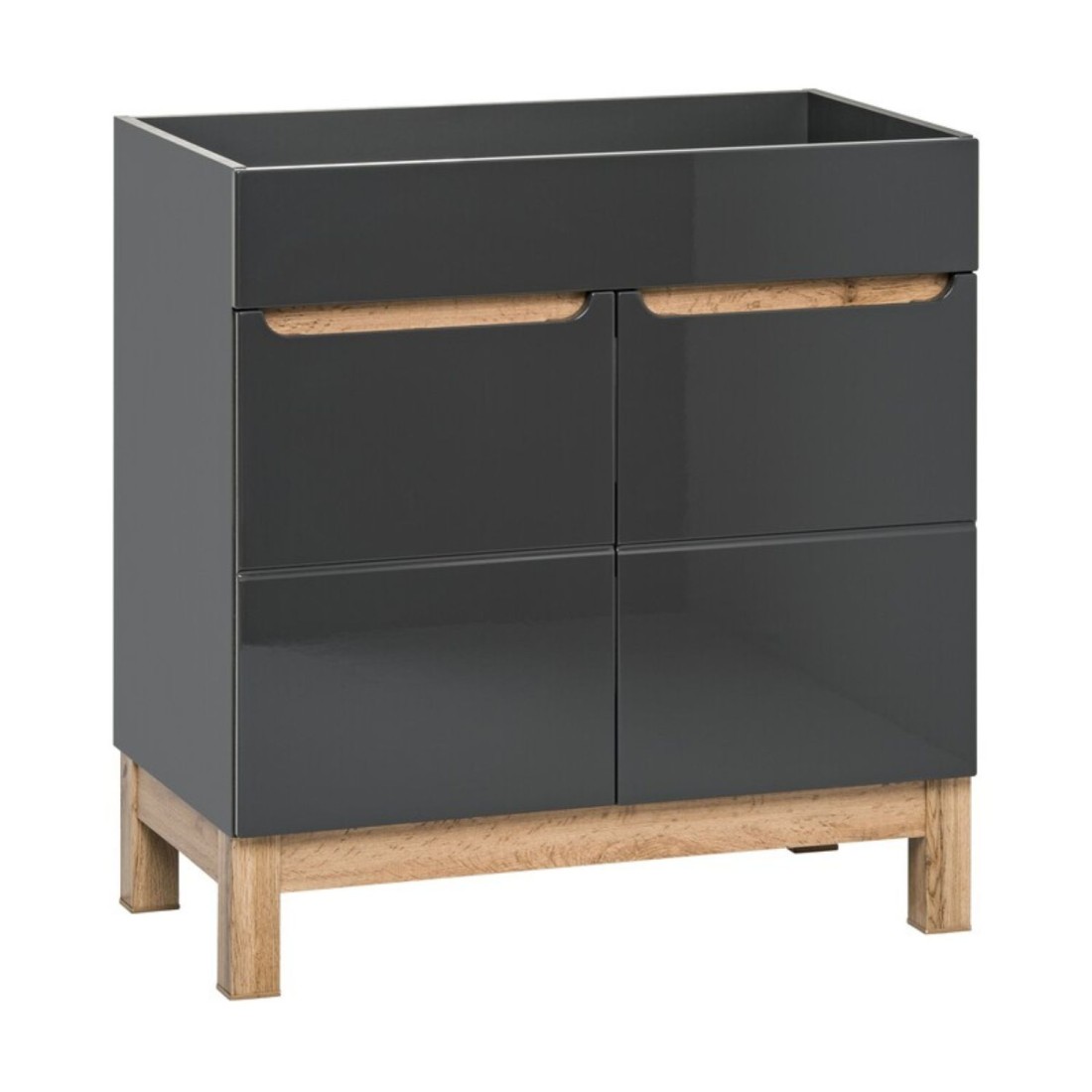 Meuble sous-vasque de salle de bain ERMANO – Finition bois et gris brillant, 80 cm