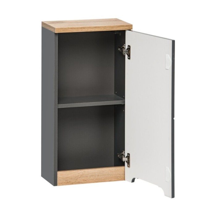 Mueble de almacenamiento para baño ERMANO - Acabado madera y gris brillante, 35 cm