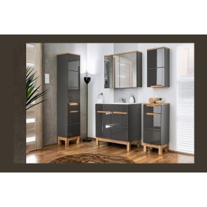 Meuble de rangement suspendu gris ERMANO mis en situation