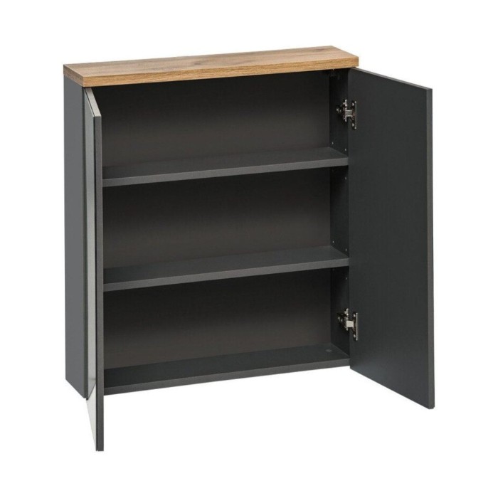 Mueble de almacenamiento para baño ERMANO – Acabado en madera y gris brillante, 60 cm