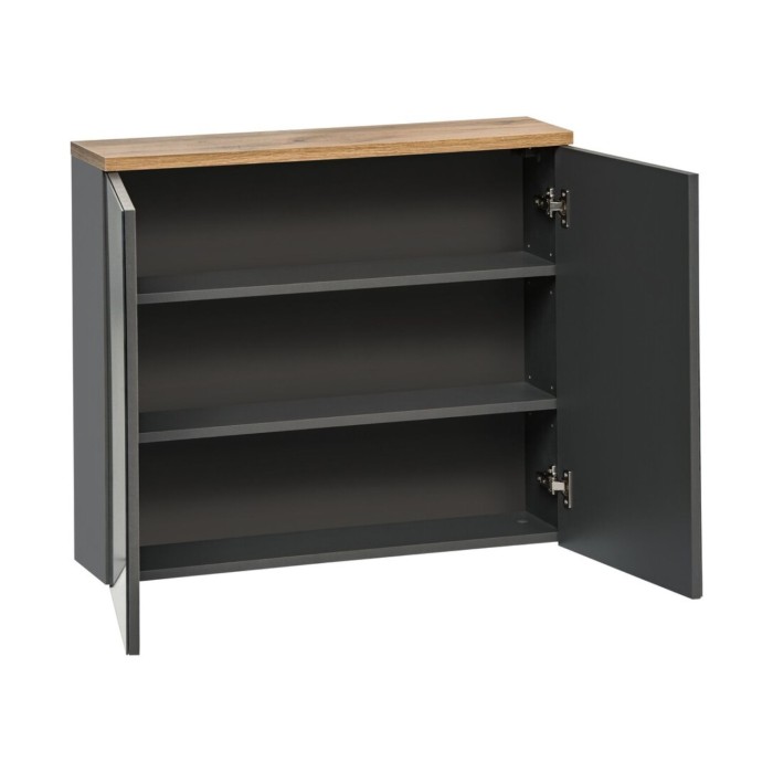 Mueble de almacenamiento para baño ERMANO – Acabado en madera y gris brillante, 80 cm