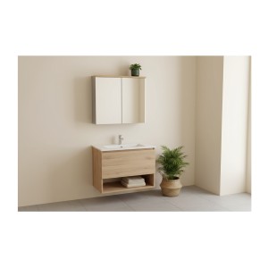 Meuble de rangement suspendu avec miroirs 80cm ERMANO mis en situation