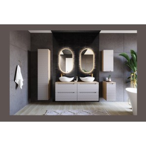 Colonne de salle de bain YOKA beige et chêne clair mise en situation