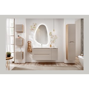 Meuble de rangement beige et chêne clair YOKA mis en situation