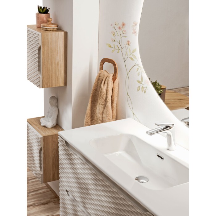 Mobile sottolavabo YOKA - Beige e rovere chiaro 120 cm