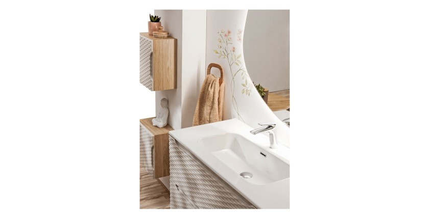 Meuble sous vasque 120cm beige et chêne clair YOKA vu de côté