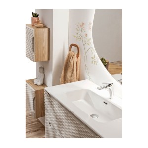 Meuble sous vasque 120cm beige et chêne clair YOKA vu de côté