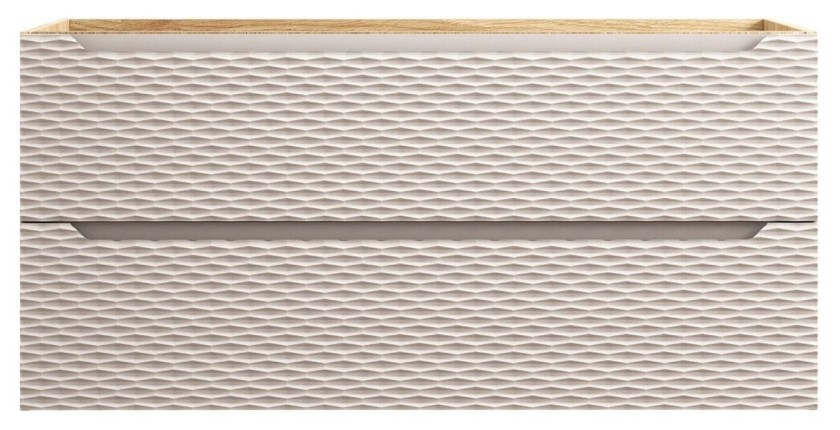 Meuble sous vasque 120cm beige et chêne clair YOKA vu de face