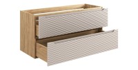 Meuble sous vasque 120cm beige et chêne clair YOKA ouvert