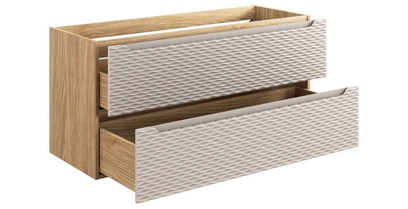 Meuble sous vasque 120cm beige et chêne clair YOKA ouvert