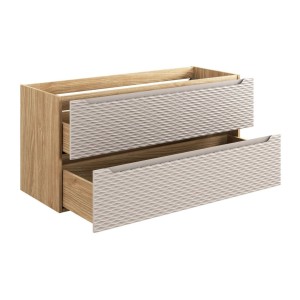 Meuble sous vasque 120cm beige et chêne clair YOKA ouvert