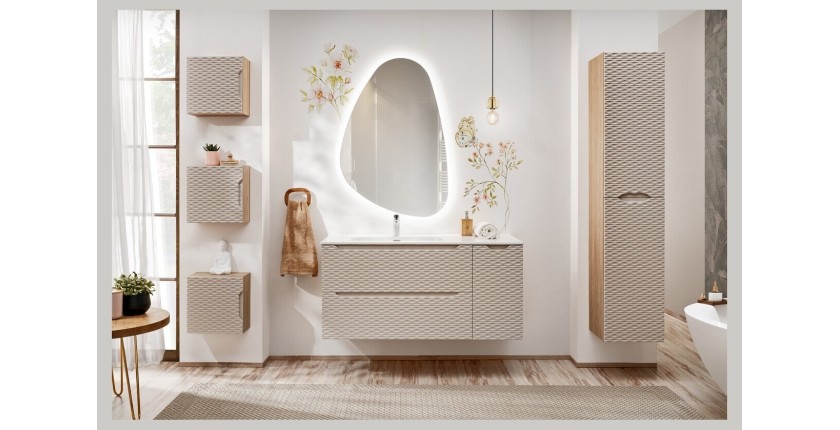 Meuble sous vasque 120cm beige et chêne clair YOKA mis en situation