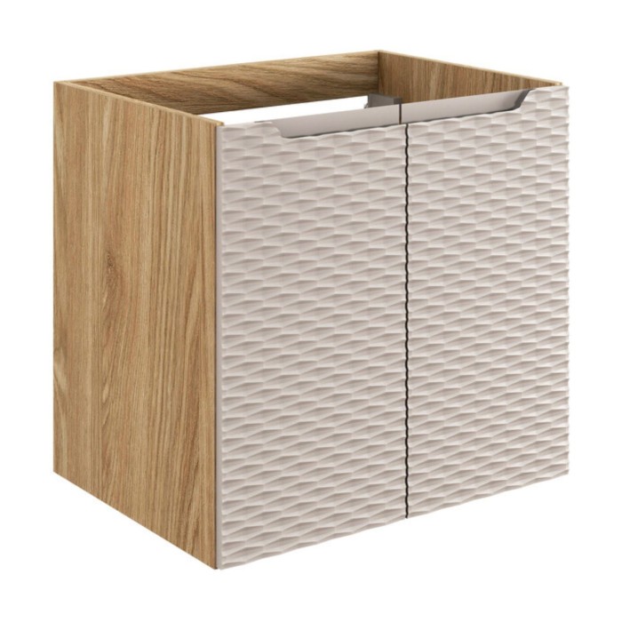 Meuble sous vasque à placards 60cm beige et chêne clair YOKA