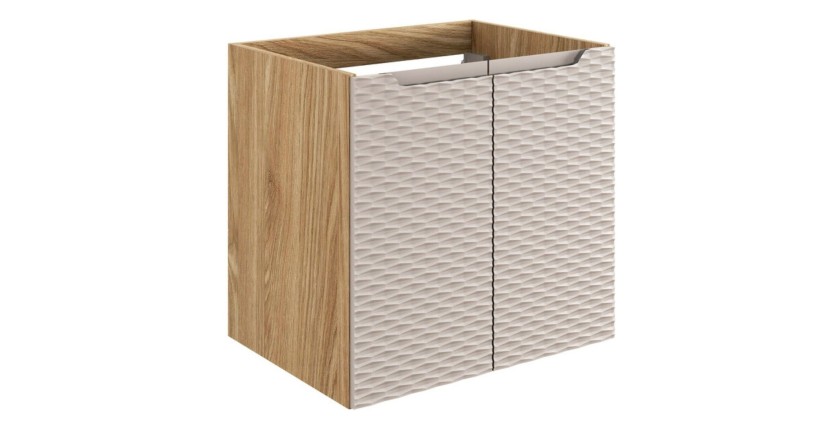 Meuble sous vasque à placards 60cm beige et chêne clair YOKA