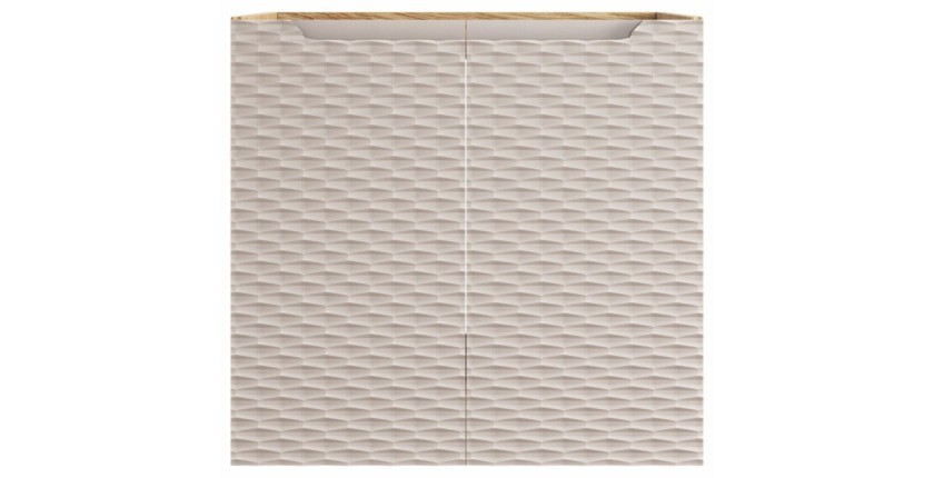 Meuble sous vasque à placards 60cm beige et chêne clair YOKA vu de face