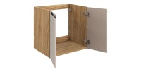 Meuble sous vasque à placards 60cm beige et chêne clair YOKA ouvert