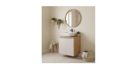 Meuble sous vasque à placards 60cm beige et chêne clair YOKA mis en situation