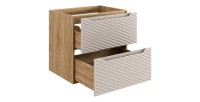 Meuble sous vasque 60cm beige et chêne clair YOKA ouverts